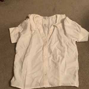 Madewell Linen-Blend Peter Pan Collar Shirt in Lighthouse